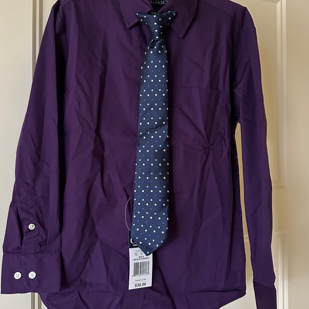 Chaps long sleeve 8 dress shirt (Black Currant) w/ clip on tie